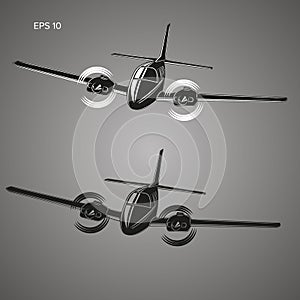 Small plane vector illustration. Twin engine propelled aircraft. Business trip aircraft.