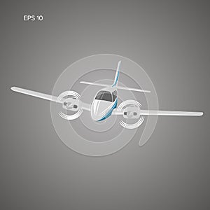 Small plane vector illustration. Twin engine propelled aircraft. Business trip aircraft.