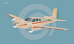 Small plane vector illustration. Twin engine propelled passenger aircraft.