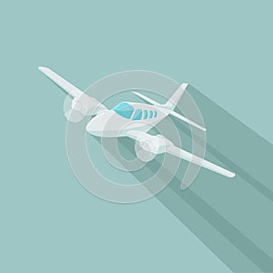 Small plane vector illustration. Twin engine propelled aircraft. Vector illustration. Flat design