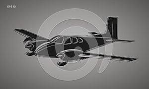 Small plane vector illustration. Twin engine propelled passenger aircraft.