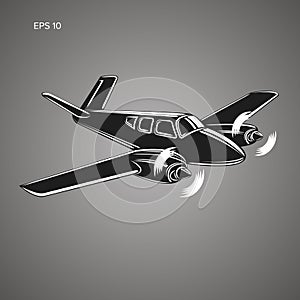 Small plane vector illustration. Twin engine propelled passenger aircraft.