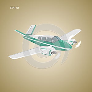 Small plane vector illustration. Twin engine propelled passenger aircraft.