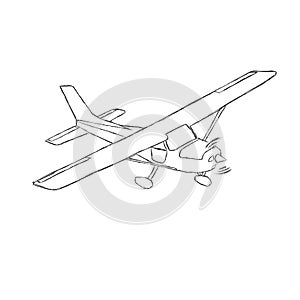 Small plane vector sketch. Hand drawn single engine propelled aircraft. Air tours wehicle silhouette.