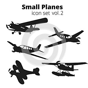 Small planes vector illustration set. Single engine propelled passenger aircraft. photo