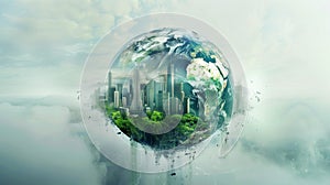 small planet with green city