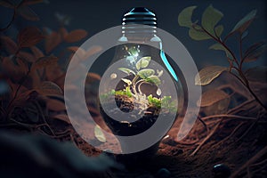 Small plant growing inside a lightbulb. Light Bulb with sprout inside.gemerative ai