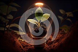 Small plant growing inside a lightbulb. Light Bulb with sprout inside.gemerative ai