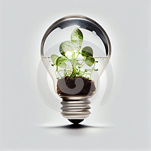 Small plant growing inside a lightbulb. Light Bulb with sprout inside.gemerative ai