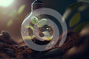 Small plant growing inside a lightbulb. Light Bulb with sprout inside.gemerative ai