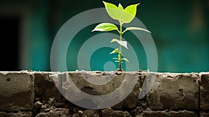 a small plant growing out of a brick wall