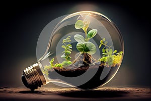 small plant grows inside a light bulb. Generative AI, Generative, AI