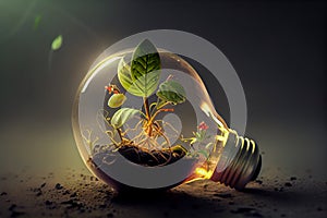 small plant grows inside a light bulb. Generative AI, Generative, AI