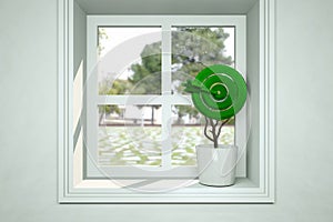 Small plant in pot on window as a plant shaped target