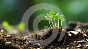 a small plant sprouting from the soil in the middle of a field