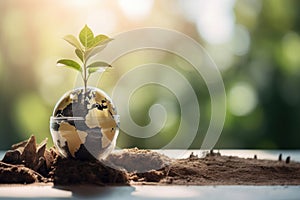 Small plant thrives in closed glass globe terrarium