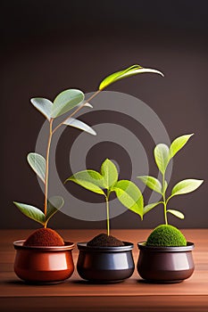 Small,plants stand in a row on table,generated Ai