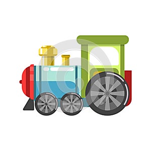 Small plastic steam train with colorful parts isolated on white