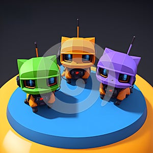 A small plastic toys of a cute and cool cat in a special forces helmet and armor. AI generated