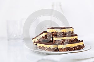 A small plate of Nanaimo bars - a traditional Canadian dessert