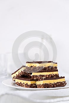 A small plate of Nanaimo bars - a traditional Canadian dessert