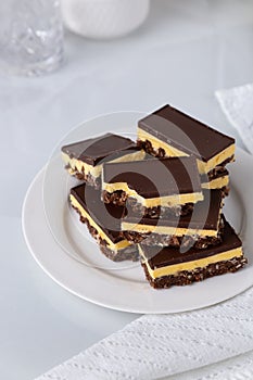 A small plate of Nanaimo bars - a traditional Canadian dessert