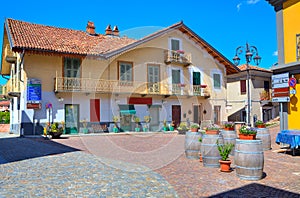 Small plaza in italian town of Barolo.