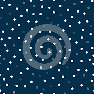 Small polka dots on dark blule background vector pattern.