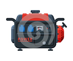 Small Portable Power Generator, Diesel Gasoline Electrical Engine Equipment Vector Illustration