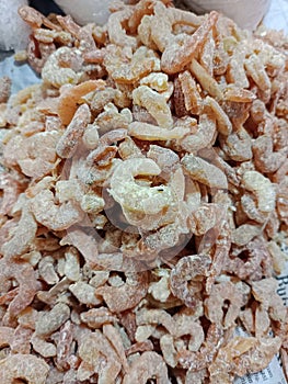 small prawns are salted, and dried in the sun