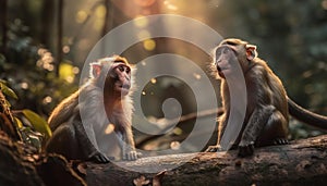 Small primate sitting in tree, eating fruit generated by AI