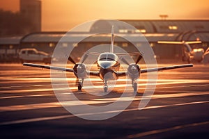 Small private airplane on runway ready for take off. Generative AI