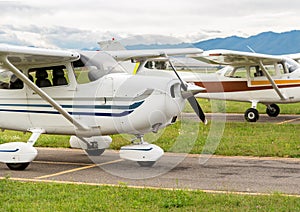 Small private Cessna 172 SP Aircraft parked at the small Venegono airport, Italy