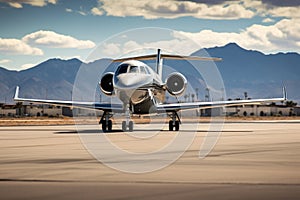 Small private jet on the runway of an airport in California, USA, A business jet on the airport runway, AI Generated