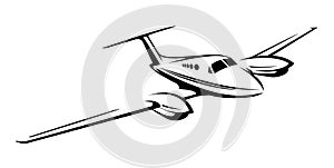 Small private twin engine airplane illustration