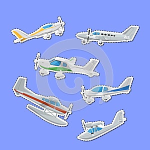 Small propeller airplanes isolated labels