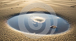 A small puddle on sandy terrain