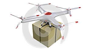 Small quadrocopter drone delivers a package