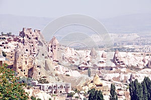 Small, quaint town of Goreme and Pigeon Valley, Esentepe Viewpoint in Cappadocia, Turkey