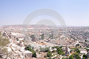 Small, quaint town of Goreme and Pigeon Valley, Esentepe Viewpoint in Cappadocia, Turkey