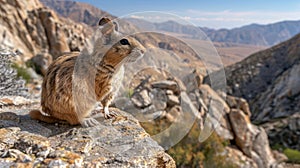 Cute Mountain Viscacha on Rocky Peak, Majestic Landscape