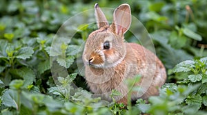 Small Rabbit Sitting in Middle of Field