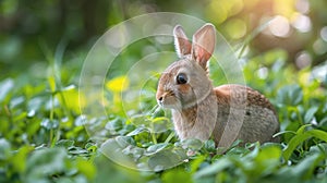 Small Rabbit Sitting in Middle of Field