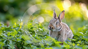 Small Rabbit Sitting in Middle of Field