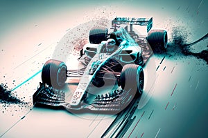 small racing car with pilot at wheel drives on formula one racing track, generative ai