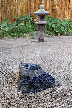 Small raked Japanese Zen rock garden in Kauai