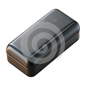 Small rectangular black device for electronic components or storage white background