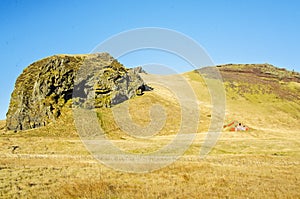 Barn on a hill in southern Iceland