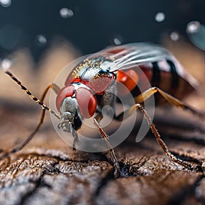 a small red bug with two black eyes and a long antennae