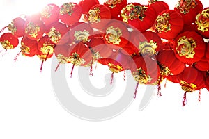 Small red chinese lanterns isolate
